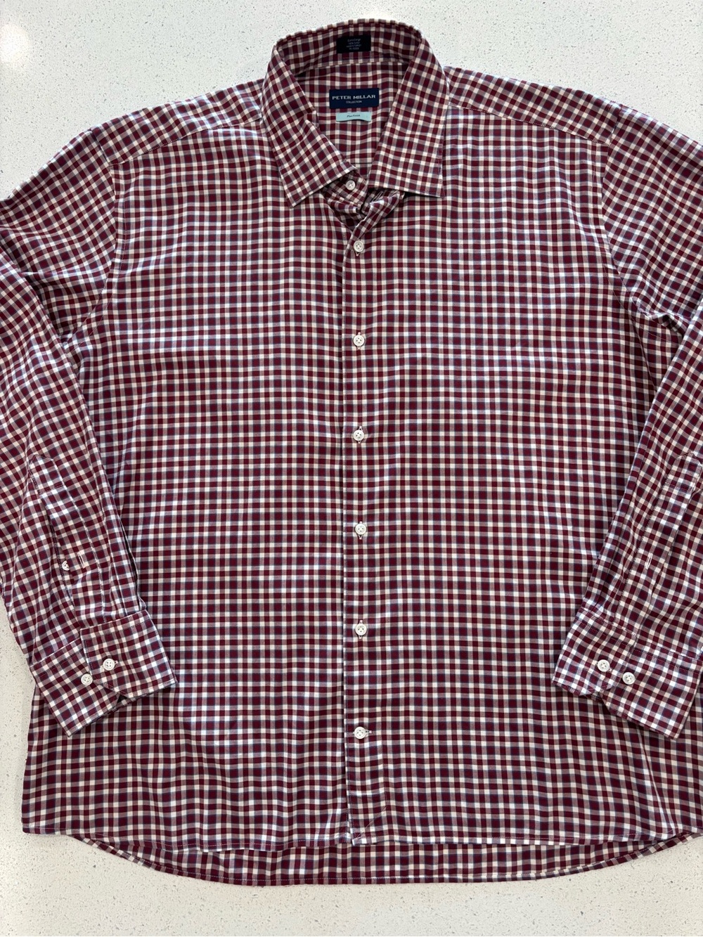 Peter Millar Men’s Burgundy and White Gingham Button-Down Shirt XL #PeterMillar